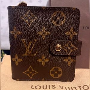Authentic Louis Vuitton Monogram Compact Zip Bifold Wallet with Box